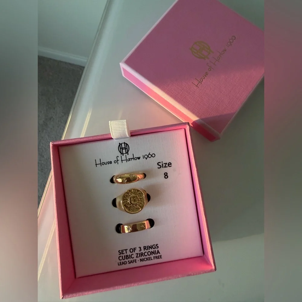 Sun signet Gold cubic zirconia Ring Set
